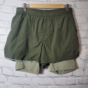 VRST Mens Trail Runner Shorts Olive Green Grid 2-in-1 Compression Liner Medium